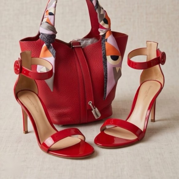 Red leather bag & patent sandals